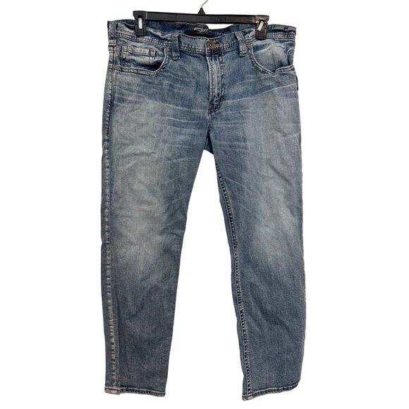 Silver Jeans Co Allan Relaxed Fit Straight Leg Jeans 38x30 Blue Denim Cotton Ela - Picture 1 of 7